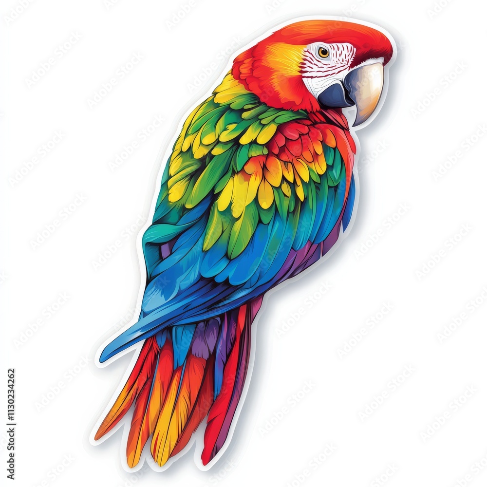 Fototapeta premium Vibrant Rainbow Macaw: A stunning illustration of a scarlet macaw, boasting a vibrant plumage of red, yellow, green, and blue.