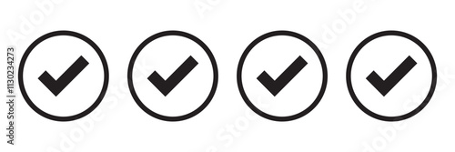 black check mark icon set isolated on white background. circle tick approved symbol. vector Illustration