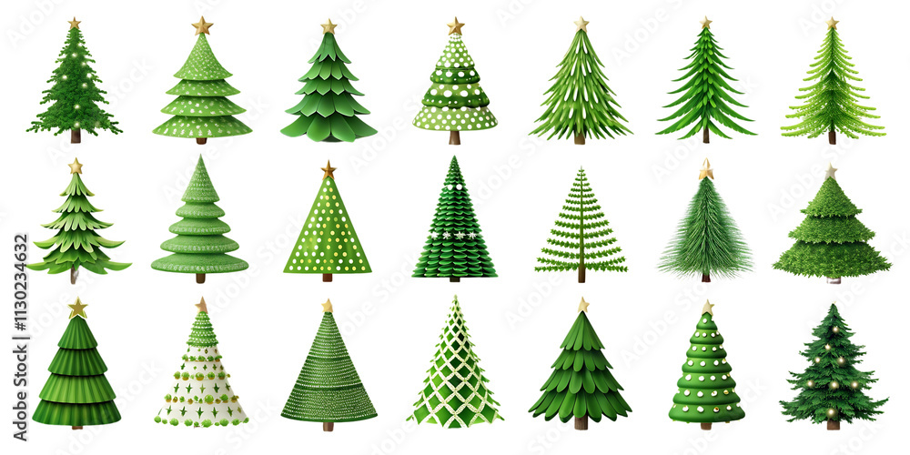 Obraz premium Set Green Christmas trees on transparent background. Png File