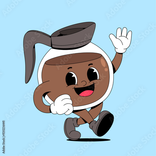 Walking coffee pot cartoon mascot