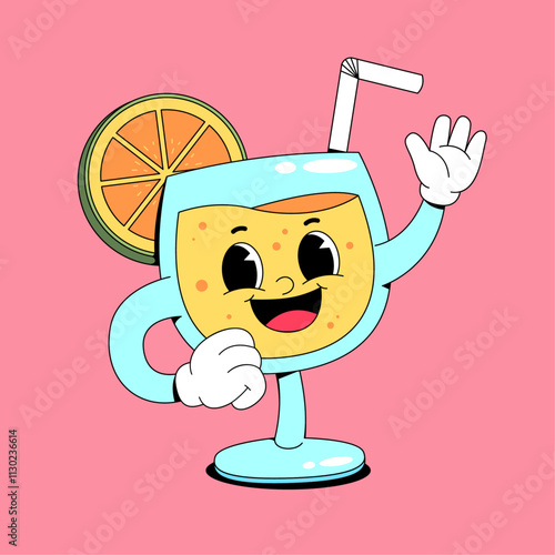 Happy orange drink cartoon mascot