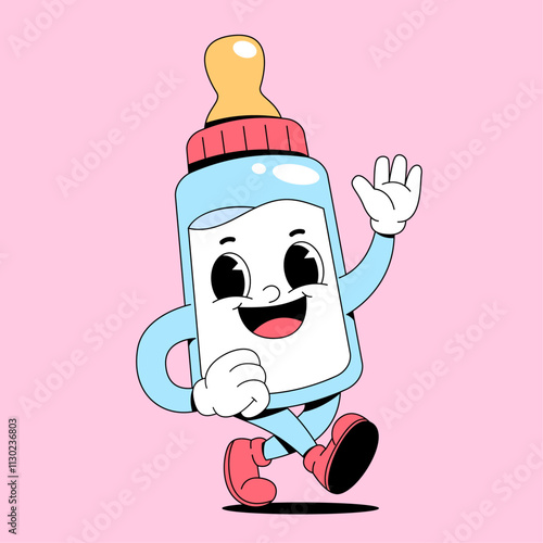 Walking baby milk bottle cartoon mascot
