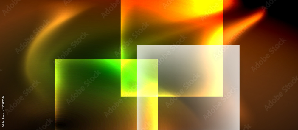 Fototapeta premium Glass squares with neon shiny light abstract background