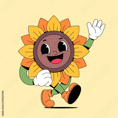 Walking happy sunflower cartoon