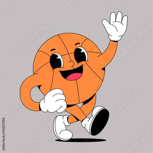 Walking basketball cartoon mascot