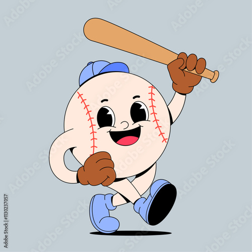 walking baseball cartoon mascot