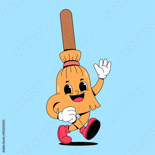 Walking broom cartoon mascot