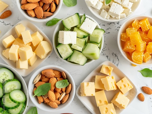 Delicious and Healthy Keto Snacks: Almonds, Cheese, and Cucumber photo