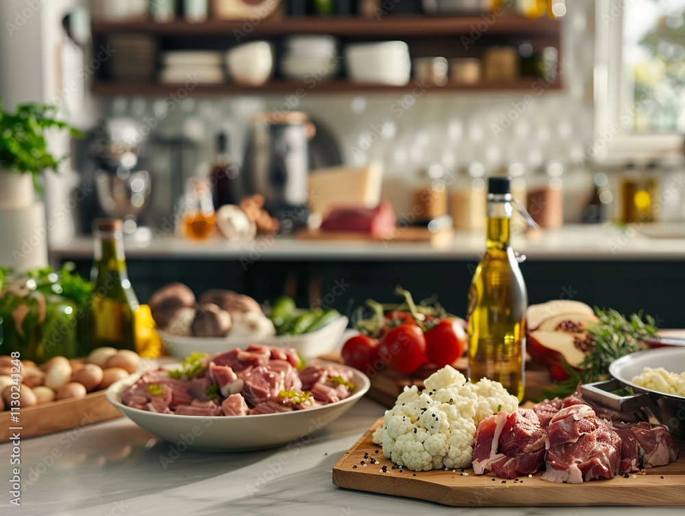 custom made wallpaper toronto digitalKetogenic Diet Food Photography: Stylish Kitchen Counter Display of Low-Carb Ingredients