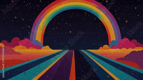 Futuristic Road Through a Vibrant Cosmic Rainbow. Concept: Dreamlike Journey and Imagination.