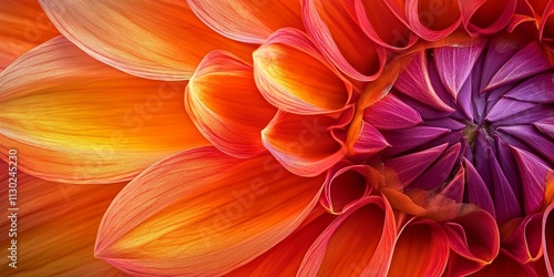 Closeup view of a vibrant Dahlia flower showcasing its colorful petals, highlighting the intricate details and beauty of the Dahlia in a stunning display of natural artistry. photo