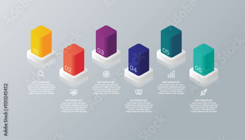 6 Steps Bar Chart Infographic Template with Icons