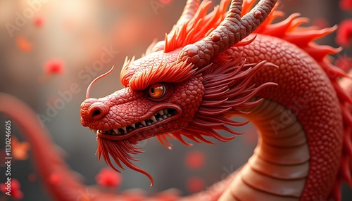 Magnificent Crimson Dragon: A 3D Render of Mythical Creature photo