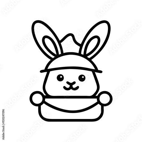 bunny in a bonnet icon, easter day line art, easter day icon - simple black line art icon of bunny in a bonnet, for easter day celebrations. easter day vector art.