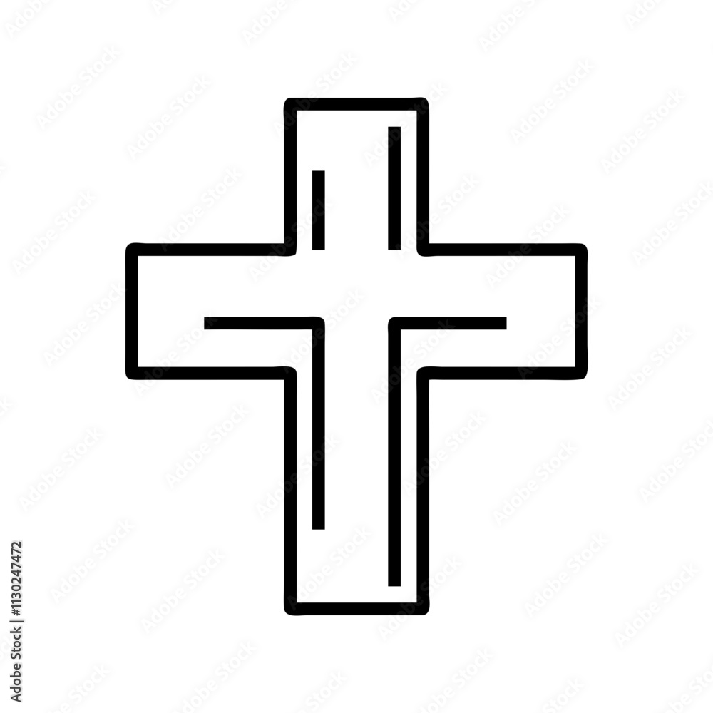 Obraz premium cross icon, easter day line art, easter day icon - simple black line art icon of cross, for easter day celebrations. easter day vector art.