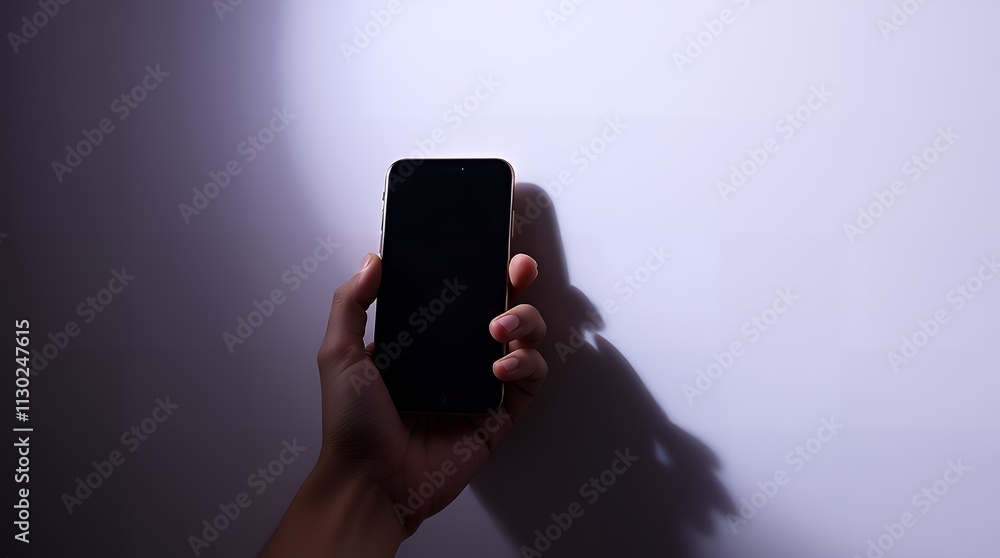 custom made wallpaper toronto digitalOn a hand holding a cell phone, there is a seamless gradient transition of intense bright light with severe shadows.