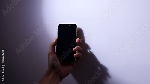 Wallpaper Mural On a hand holding a cell phone, there is a seamless gradient transition of intense bright light with severe shadows. Torontodigital.ca