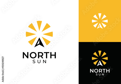 compass north with sun energy simple modern logo design template