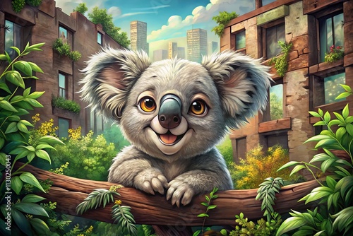 Adorable Koala Wink: Urban Exploration Wildlife , Cute Aussie Animal Branch Art photo