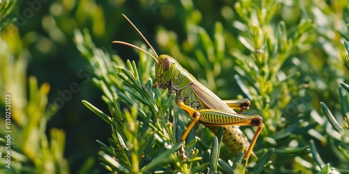 Grasshopper in the bush, harmoniously coexisting with nature, showcases the beauty of a grasshopper amid its natural habitat, emphasizing the grasshopper s integral role in the ecosystem. photo