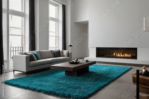 Contemporary Living Room in Elegant Turquoise and White