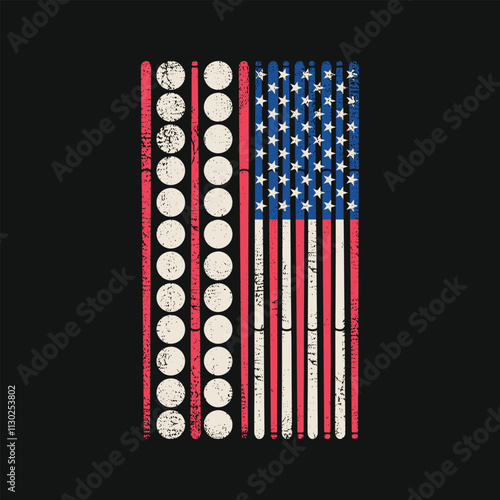  USA Flag Pool Billiard Ball Stick Vintage T Shirt Design