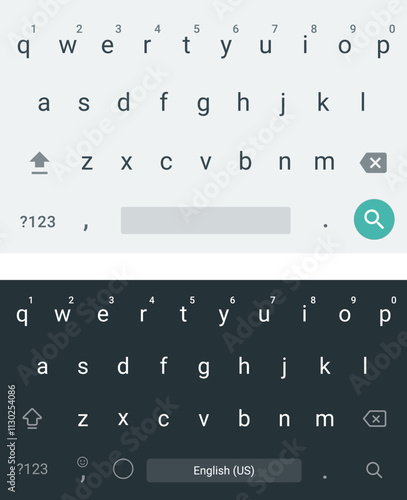 Mobile keyboard for smartphone, mobile or tablet. Lowercase keypad template, light and dark. Vector illustration

