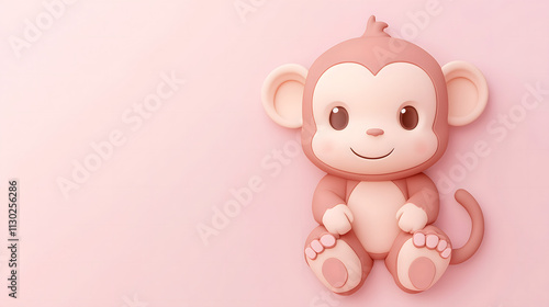 Wallpaper Mural Adorable cartoon monkey character fostering joy and happiness for Chinese New Year celebrations on a soft pastel background, symbolizing good fortune and prosperity Torontodigital.ca