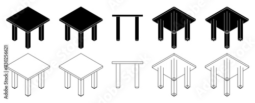isometric stool vector silhouette. square table