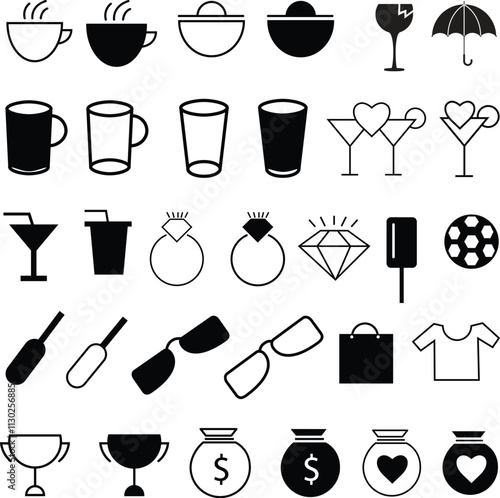 daily uses symbol flat icons set