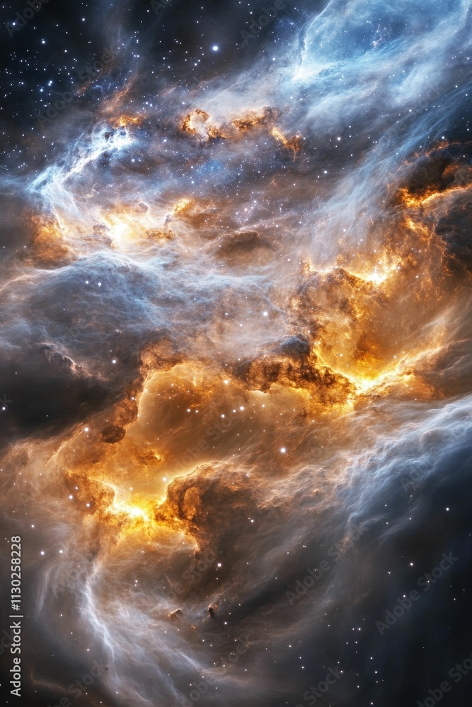 Fototapeta premium Cosmic clouds, swirling gas, vibrant hues, scattered stars.