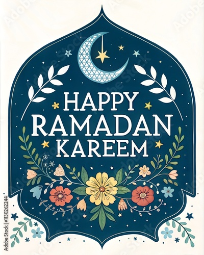 Happy Ramadan Mubarak Poster with Crescent Moon and Lanterns photo