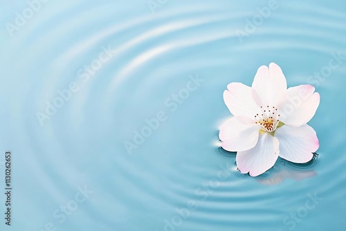 Delicate Cherry Blossom Petals Floating on Tranquil Pond with Minimalist Rippling Reflections