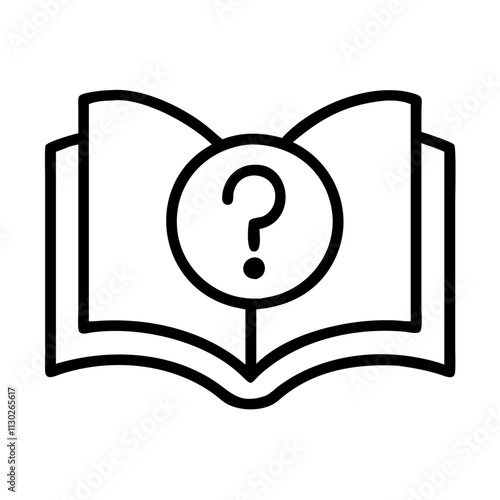 book with question mark icon, book day line art, book day icon - simple black line art icon of book with question mark, for book day celebrations. book day vector art.