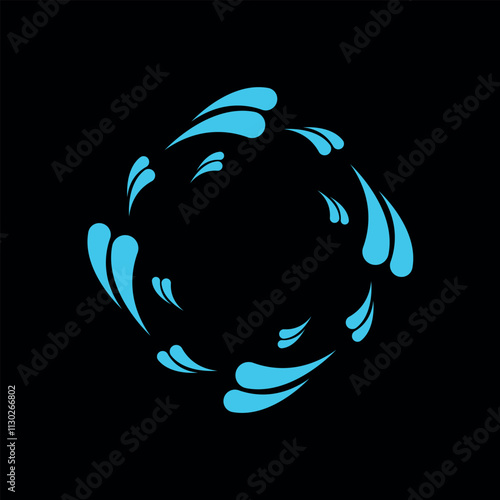 Waterdrops vector in circular motion, ring shape, liquid drops vector illustration on a black background, circle water splash.