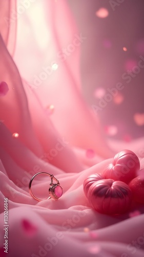 Romantic background in pink tones, hearts, bokeh, tenderness. Valentine's Day concept