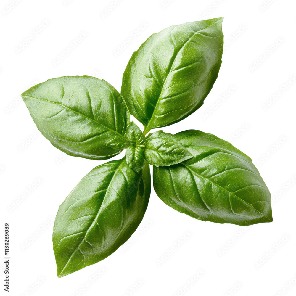 Fototapeta premium Fresh Green Basil Leaf for Culinary Use Transparent PNG background.