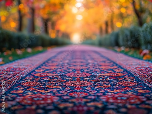 Autumnal Pathway Decorated With Vibrant Persian Rug photo