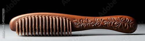 Hairbrush with floral designs carved into the handle photo