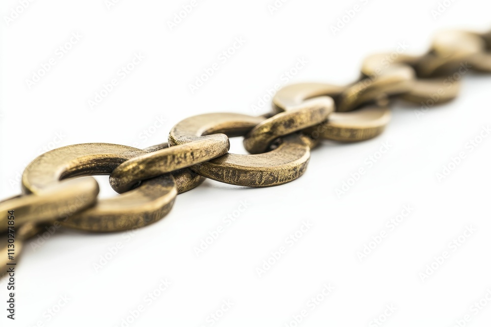 Fototapeta premium Metallic chain links, close-up, white background.
