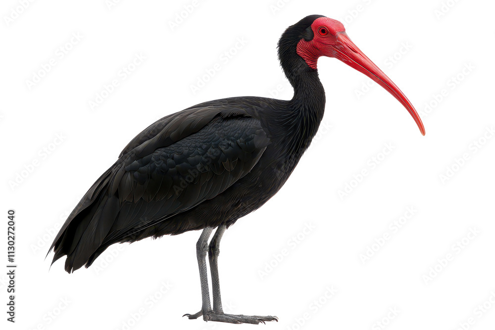 Fototapeta premium A striking bird with a long red bill and black plumage, standing gracefully with a focused posture.