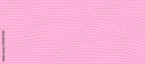 Wavy checker pattern background in pink with Y2K aesthetic. Seamless grid design featuring irregular lines and swirls for a retro, trippy, and cute vibe.