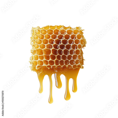 A piece of honeycomb dripping with honey, showcasing its natural sweetness and texture.