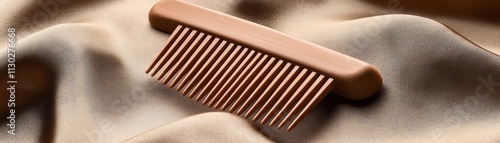 Widetooth comb floating on a textured fabric backdrop photo