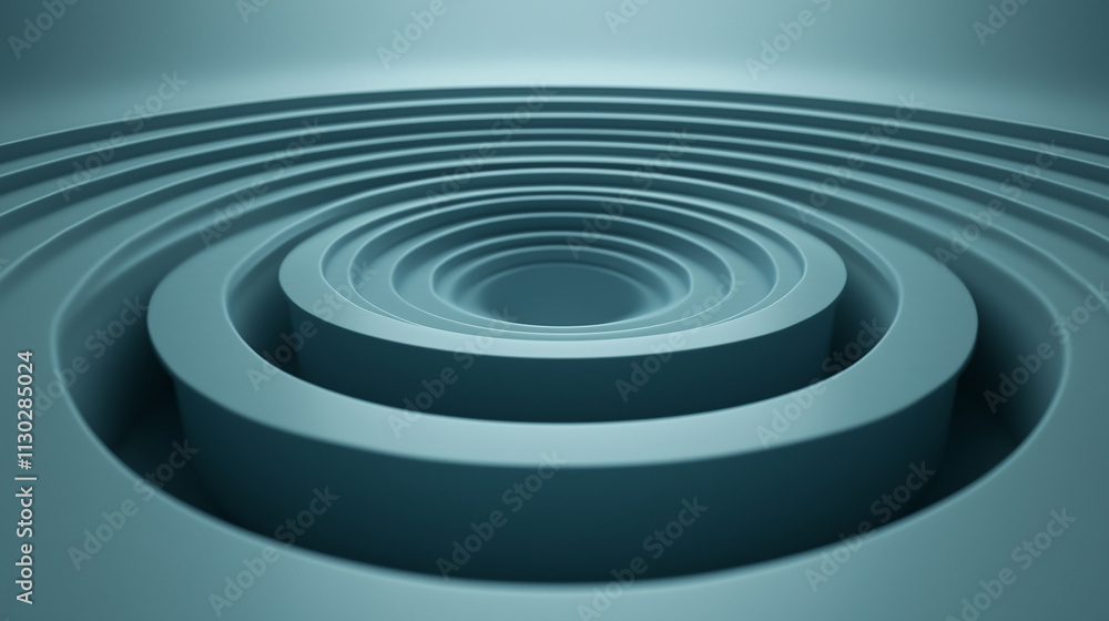 Fototapeta premium Abstract concentric circular layers in a teal gradient design.