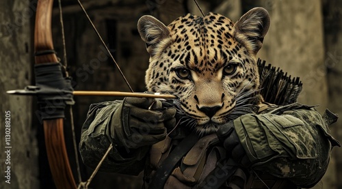 A leopard-headed archer aiming with a bow, blending animal and warrior themes.