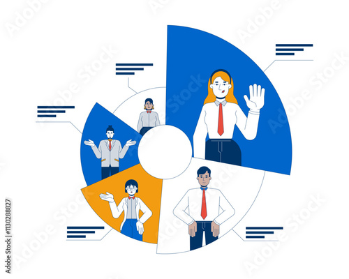Effective workload distribution 2D illustration concept. Allocating tasks among team members. Employees responsibilities cartoon characters isolated on white. Metaphor abstract flat vector graphic