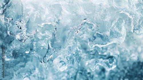 Crystal clear droplet essence, pale blue textured backdrop, natural frost patterns, minimal water photography, elegant simplicity, gentle environmental lighting, high-detail macro capture