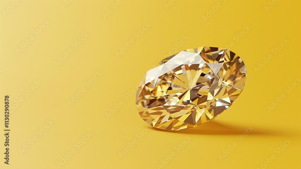 An oval-cut diamond sparkling on a solid yellow background, showcasing its elongated silhouette.