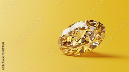 Obraz na płótnie An oval-cut diamond sparkling on a solid yellow background, showcasing its elongated silhouette. w salonie